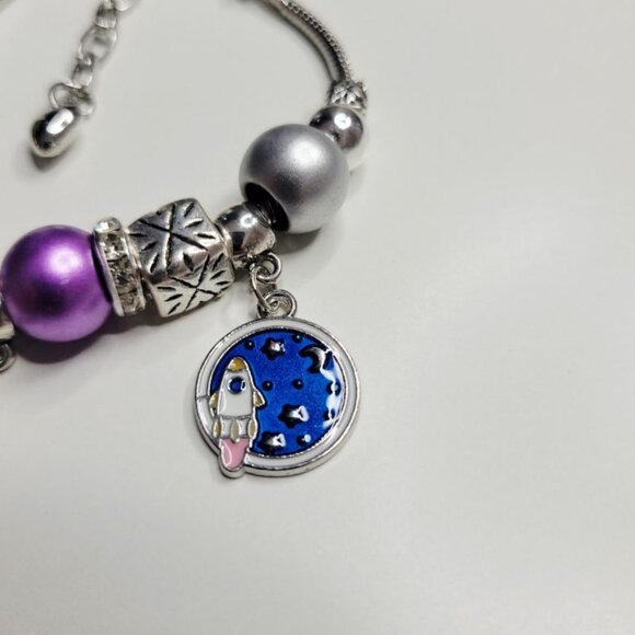 NWT Pandora Style Charm Bracelet Space Rocket Astronaut Enameled Charms Medium - Picture 5 of 12